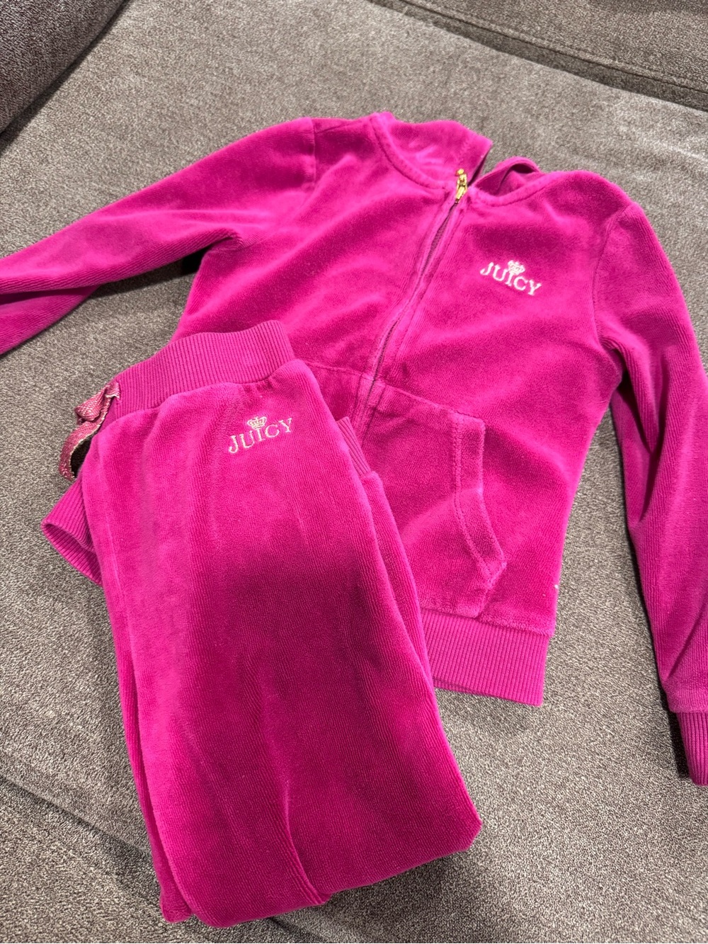 Juicy Couture Girls' Fuchsia Velour Zip Hoodie & Pants Set